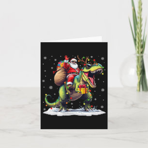 Santa Riding Dinosaur T Rex jul Boys Manar Xma Kort
