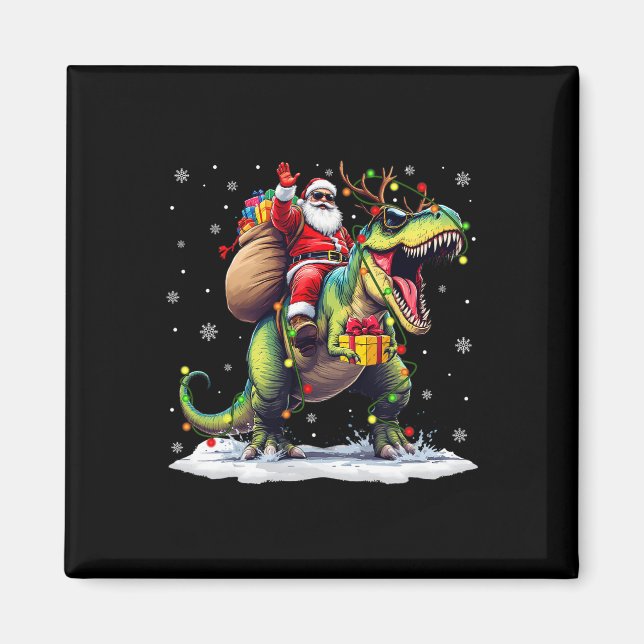 Santa Riding Dinosaur T Rex jul Boys Manar Xma Magnet (Framsidan)