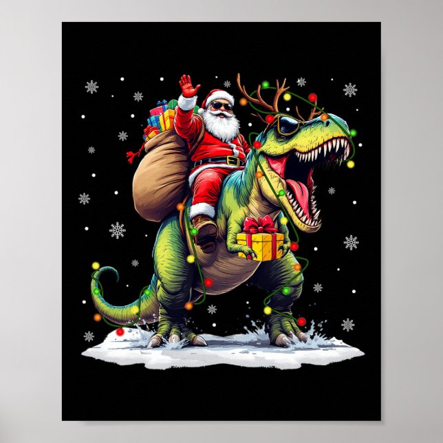 Santa Riding Dinosaur T Rex jul Boys Manar Xma Poster (Framsidan)