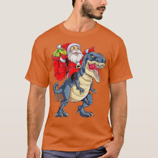 Santa Riding Dinosaur T rex jul Boys Manar Xma Shirt
