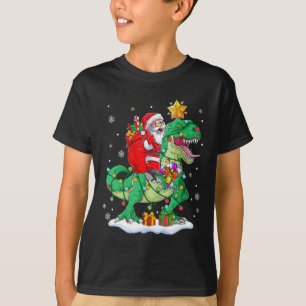 Santa Riding Dinosaur T rex jul Boys Manar Xma Shirt
