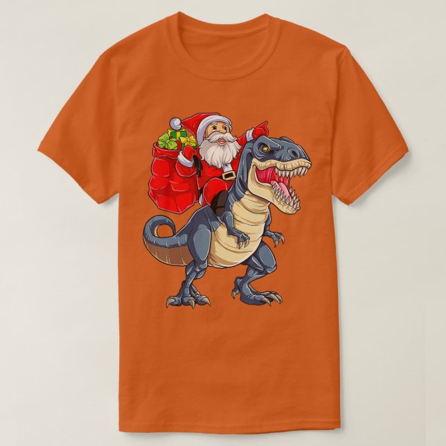 Santa Riding Dinosaur T rex jul Boys Manar Xma Shirt (Design framsida)