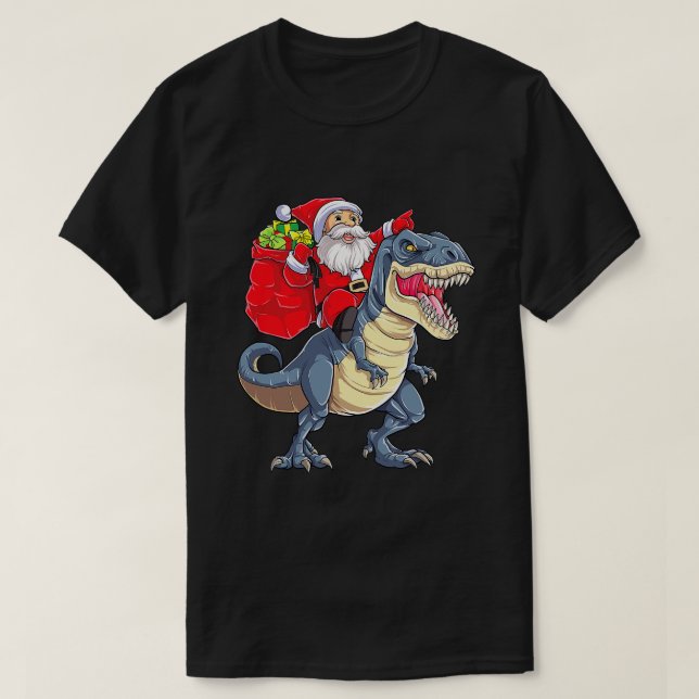 Santa Riding Dinosaur T Rex jul Boys Manar Xma T Shirt (Design framsida)