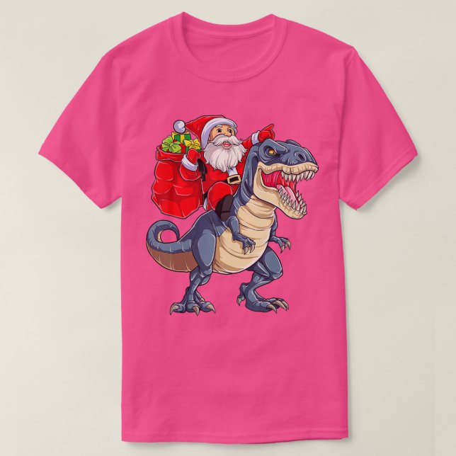 Santa Riding Dinosaur T rex jul Boys Manar Xma T Shirt (Design framsida)