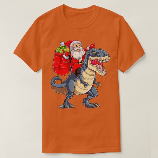 Santa Riding Dinosaur T rex jul Boys Manar Xma T Shirt (Design framsida)