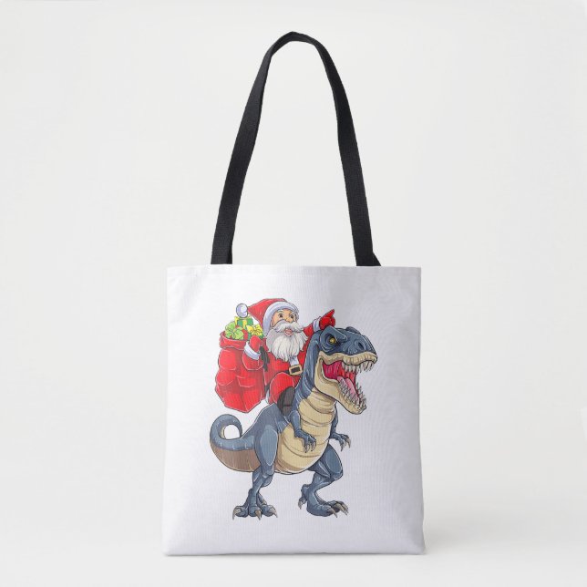 Santa Riding Dinosaur T rex jul Boys Manar Xma Tygkasse (Framsida)
