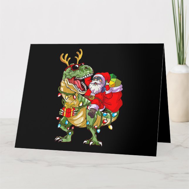 Santa Riding Dinosaur T Rex jul Funny Julafton K Kort (Framsida)