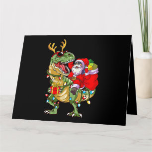 Santa Riding Dinosaur T Rex jul Funny Julafton K Kort