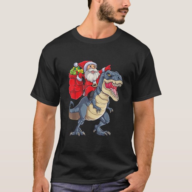 Santa Riding Dinosaur T rex jul Gifts Boys M T Shirt (Framsida)