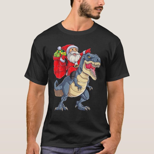 Santa Riding Dinosaur T Rex jul Gifts Boys M T Shirt (Framsida)