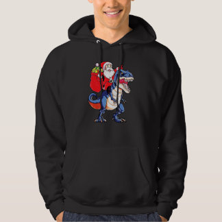 Santa Riding Dinosaur T Rex jul Hoodie
