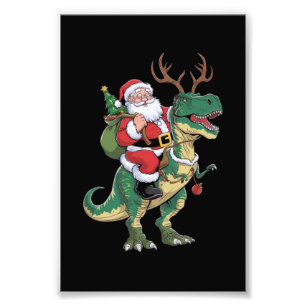 Santa Riding Dinosaur T-Rex jul Julafton Squad Fototryck