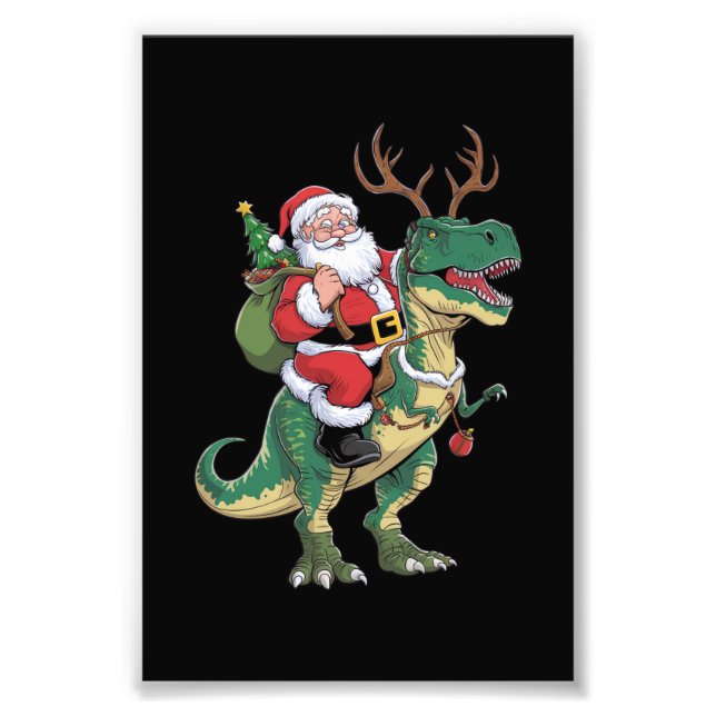Santa Riding Dinosaur T-Rex jul Julafton Squad Fototryck (Framsidan)