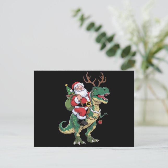 Santa Riding Dinosaur T-Rex jul Julafton Squad Helg Vykort (Stående Fram)