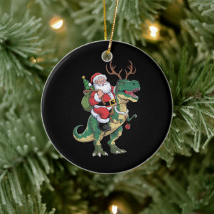 Santa Riding Dinosaur T-Rex jul Julafton Squad Julgransprydnad Keramik