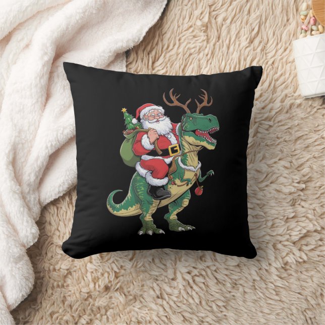 Santa Riding Dinosaur T-Rex jul Julafton Squad Kudde (Filt)