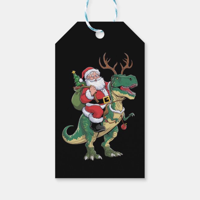 Santa Riding Dinosaur T-Rex jul Julafton Squad Presentetikett (Baksidan)