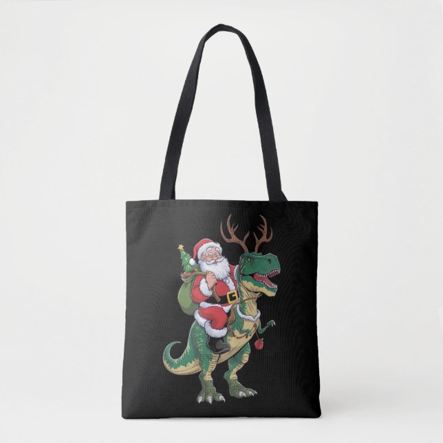 Santa Riding Dinosaur T-Rex jul Julafton Squad Tygkasse (Framsida)