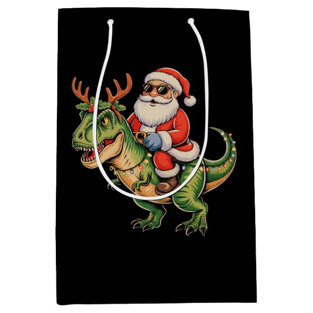 Santa Riding Dinosaur T Rex jul Retro Julafton (Framsidan)