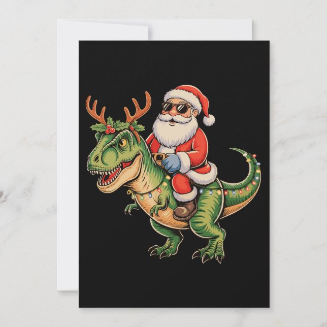 Santa Riding Dinosaur T Rex jul Retro Julafton Julkort (Framsida)