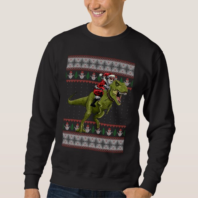Santa Riding Dinosaur T Rex jul Ugly Sweate Lång Ärmad Tröja (Framsida)