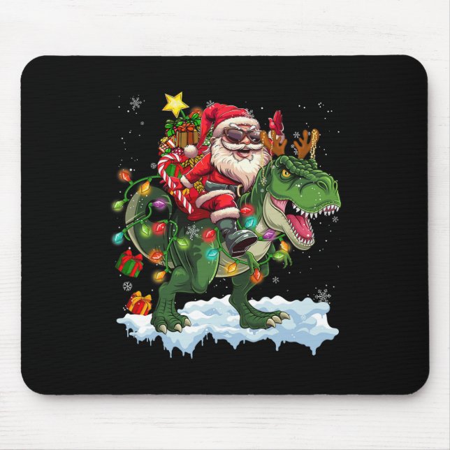 Santa Riding Dinosaur T Rex Julgran Ljus Musmatta (Framsidan)