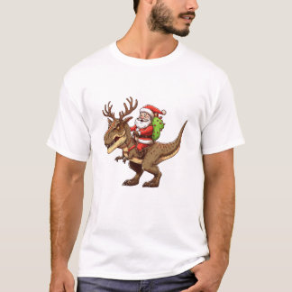 Santa Riding Dinosaur T-Rex T Shirt