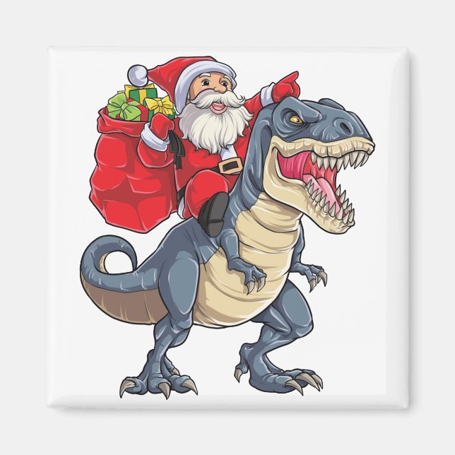 Santa Riding Dinosaur T rex T Shirt julgåva Magnet (Framsidan)