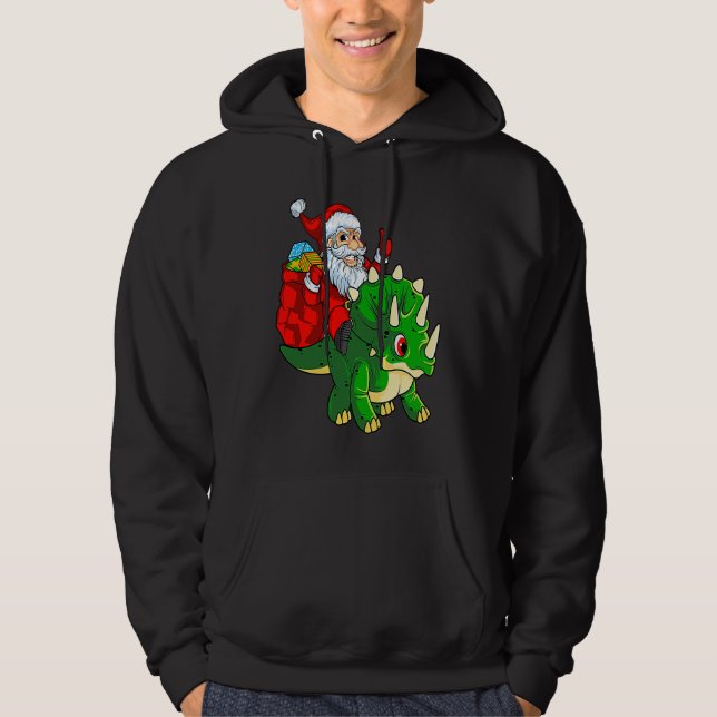 Santa Riding Dinosaur Triceratops Dino Christmas B Hoodie (Framsida)