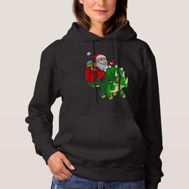 Santa Riding Dinosaur Triceratops Dino Christmas B T Shirt (Framsida)