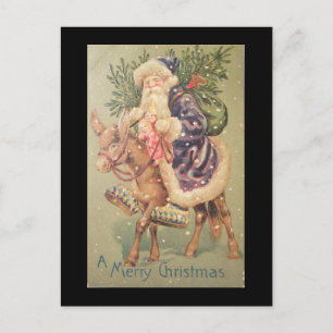 Santa Riding Donkey Helg Vykort