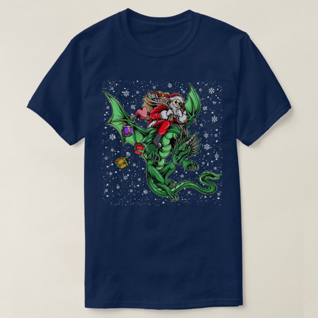 Santa Riding Dragon Manar Women Boys Julafton T Shirt (Design framsida)
