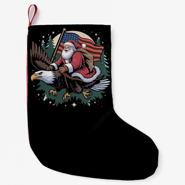 Santa Riding Eagle USA flagga jul Liten Julstrumpa (Framsidan)