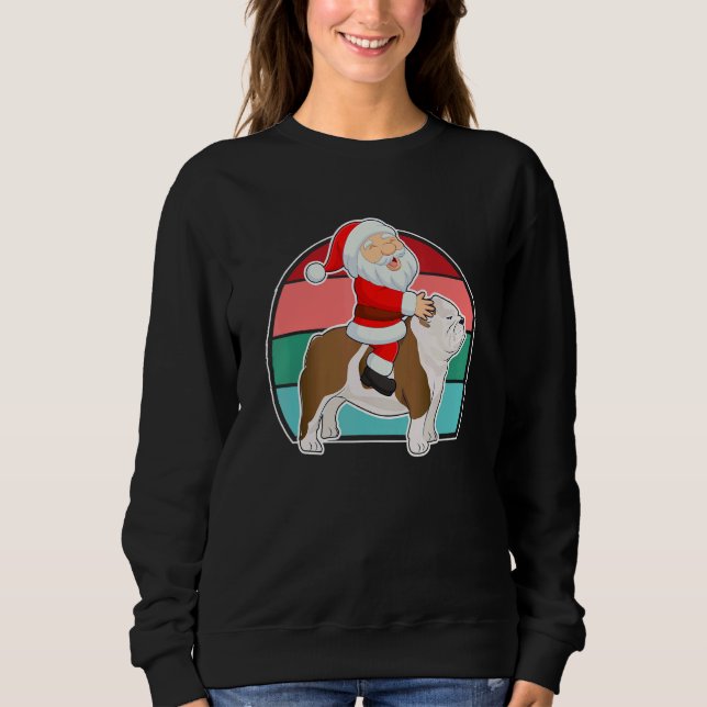 Santa Riding English Bulldog Christmas PJs Xmas Pa T Shirt (Framsida)