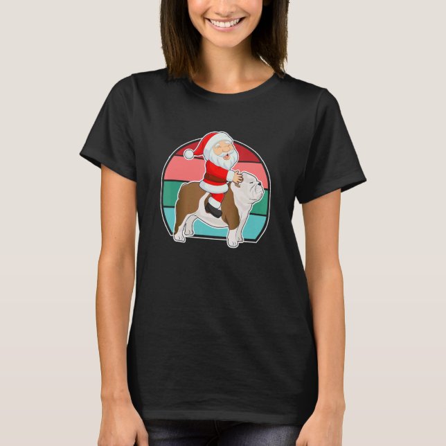 Santa Riding English Bulldog Christmas PJs Xmas Pa T Shirt (Framsida)