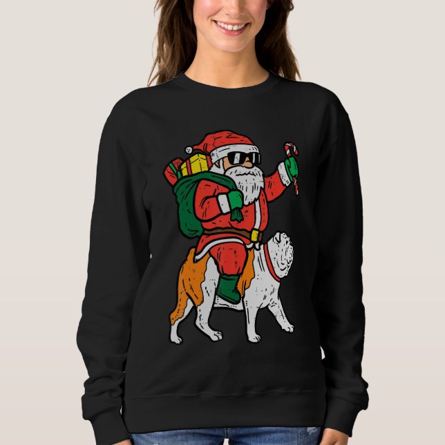 Santa Riding English Bulldog Christmas Xmas Boys G T Shirt (Framsida)