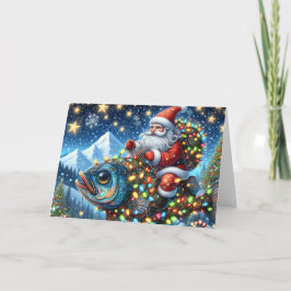 Santa Riding Fish Christmas Helgkort