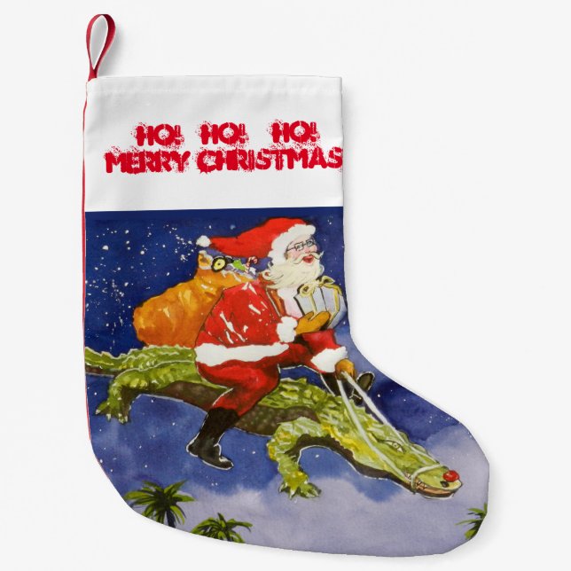 Santa Riding Gator Liten Julstrumpa (Framsidan)