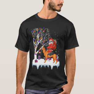 Santa Riding German Shepherd Hund Träd Ljus T Shirt