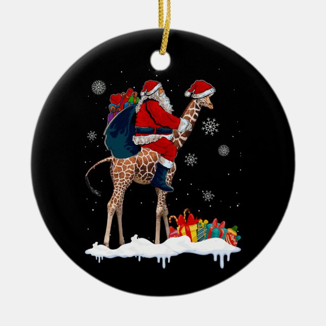 Santa Riding Giraffe jul Pajama Santa Älskare Julgransprydnad Keramik (Framsidan)