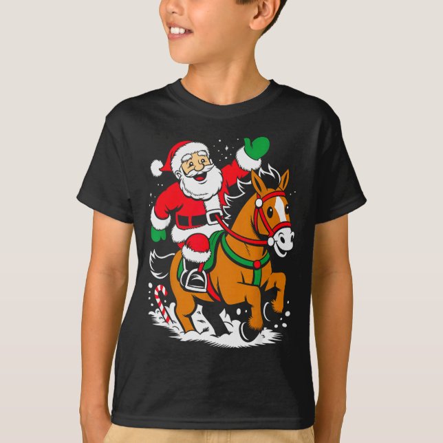 Santa Riding Horse Funny Equestrian Christmas Xmas T Shirt (Framsida)