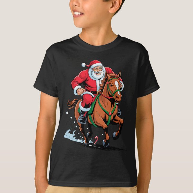 Santa Riding Horse Funny Equestrian Christmas Xmas T Shirt (Framsida)