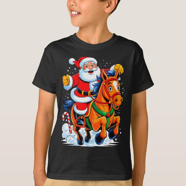 Santa Riding Horse Funny Equestrian Christmas Xmas T Shirt (Framsida)