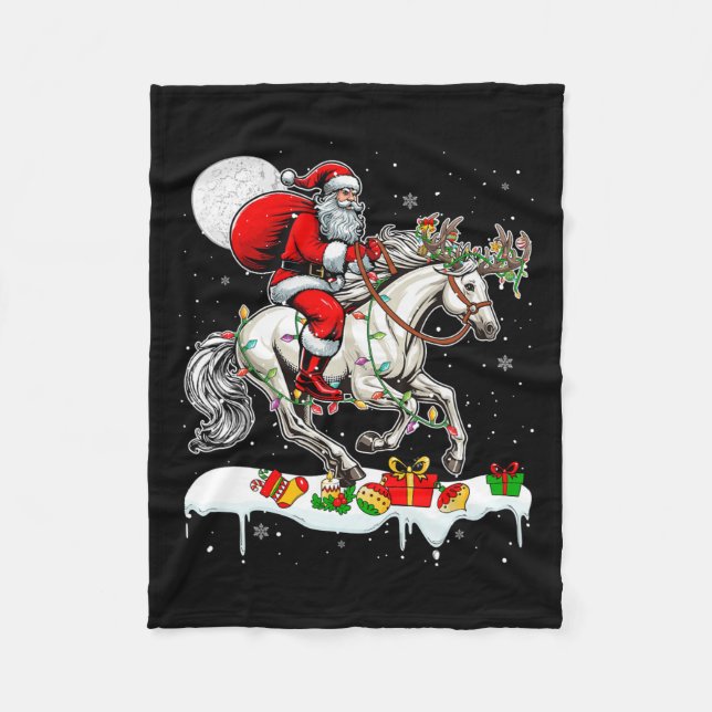 Santa Riding Horse Reindeer Julafton Farm Animal L Fleecefilt (Framsidan)