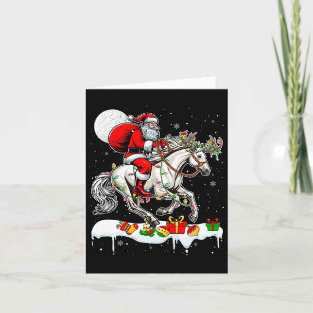 Santa Riding Horse Reindeer Julafton Farm Animal L Kort (Framsida)