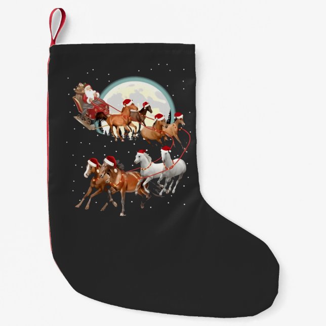Santa Riding Horses Sleigh Equestrian Liten Julstrumpa (Framsidan)