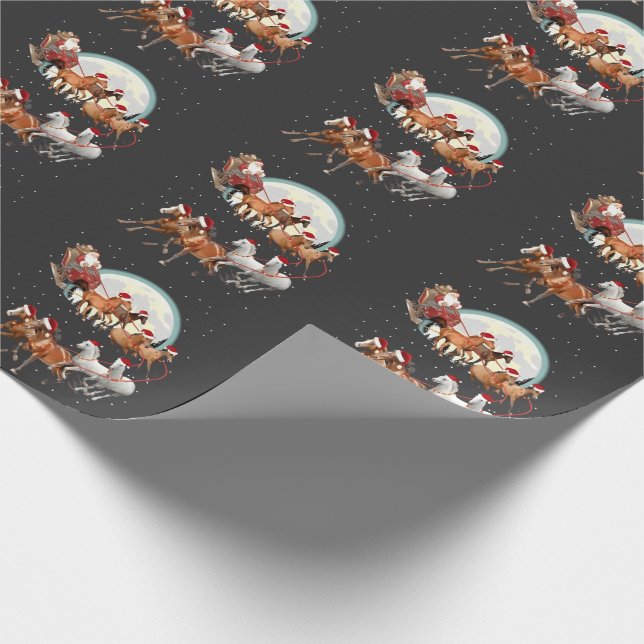 Santa Riding Horses Sleigh Equestrian Presentpapper (Hörn)