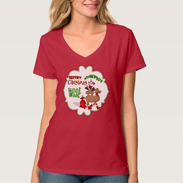 Santa Riding Hump Day Camel Tee Shirt (Framsida)
