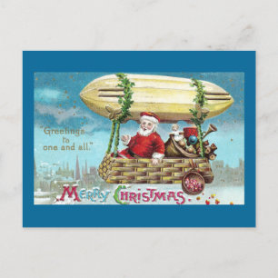 Santa Riding i Blimp Vintage Julafton Helg Vykort
