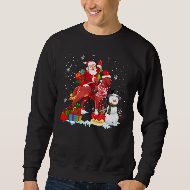 Santa Riding Irish Setter jul Pajama-familjen Lång Ärmad Tröja (Framsida)